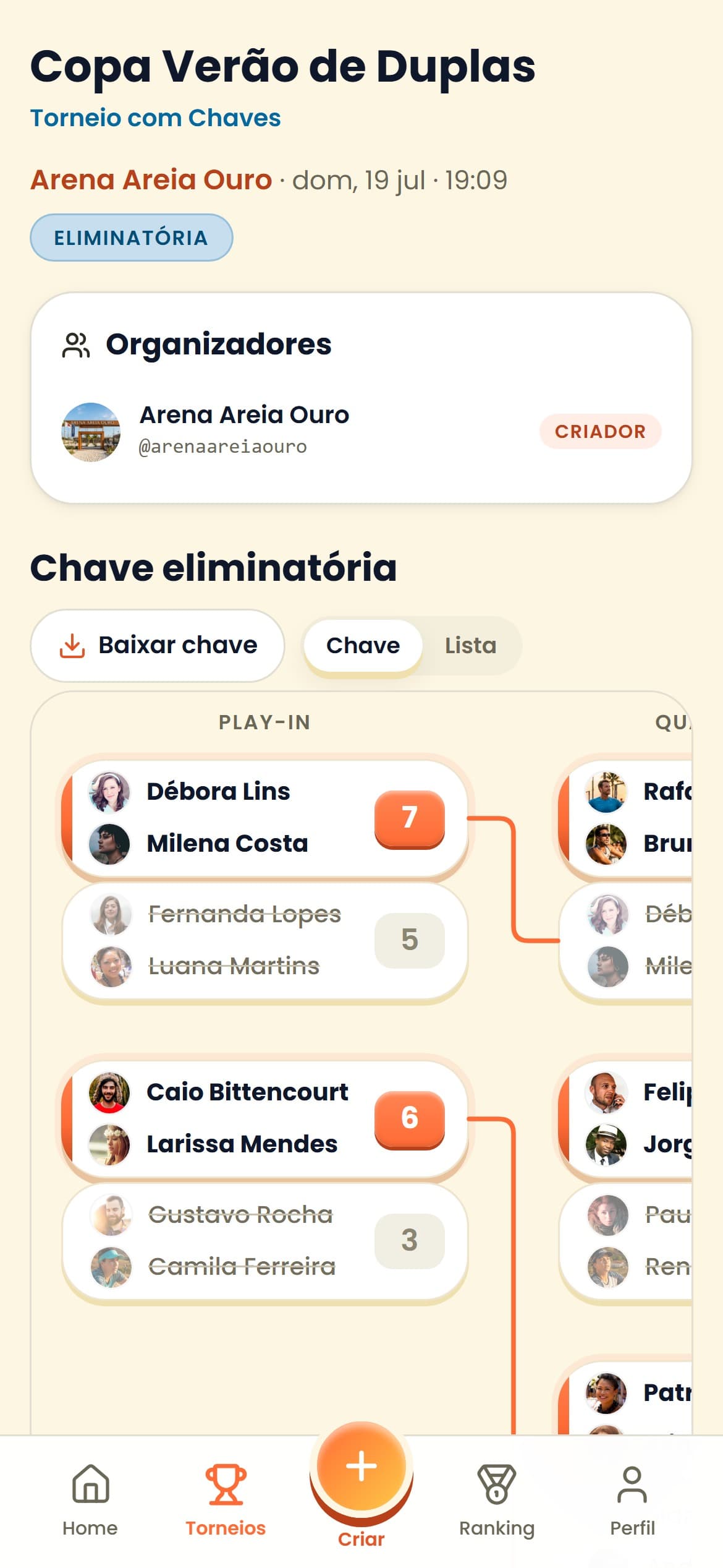 Chaveamento de torneio no SpinBT