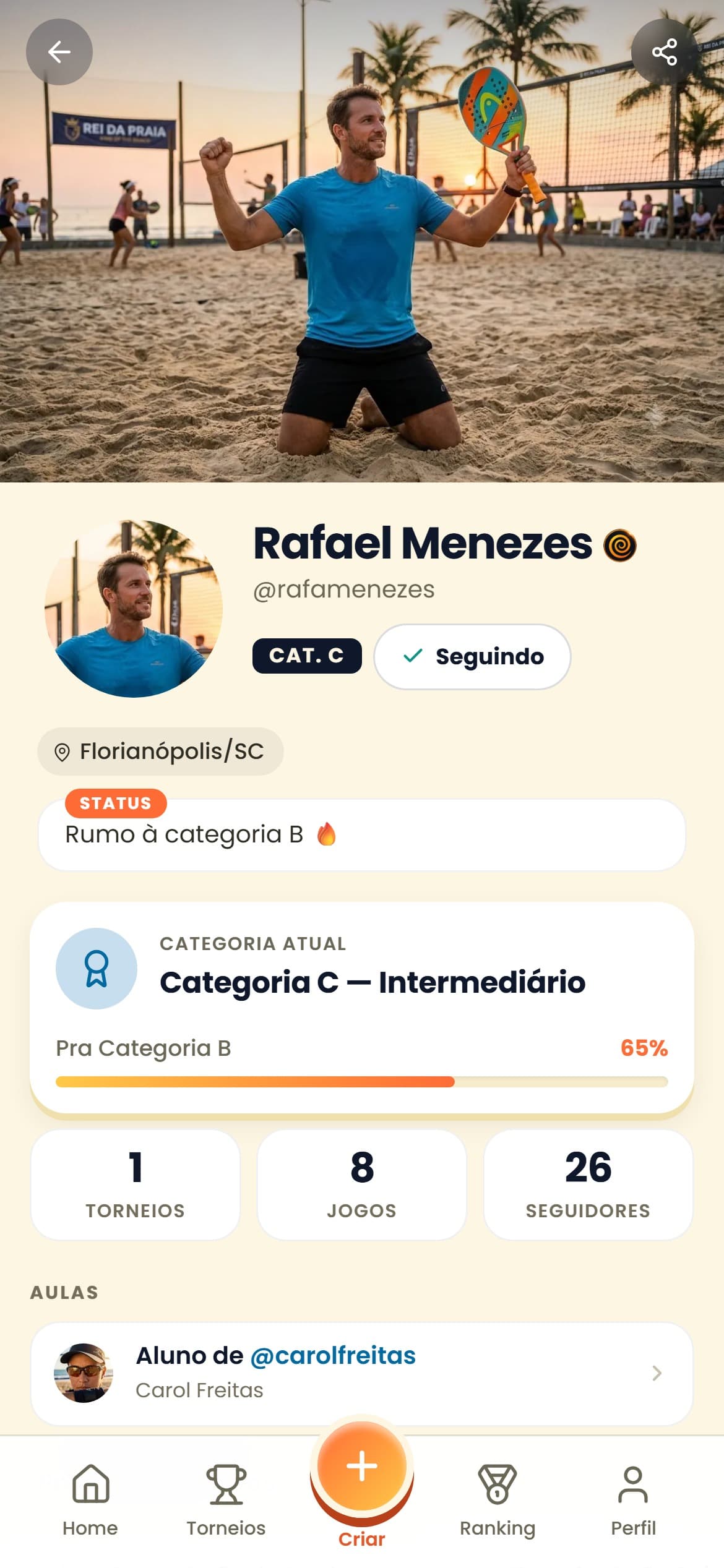 Perfil público de jogador no SpinBT