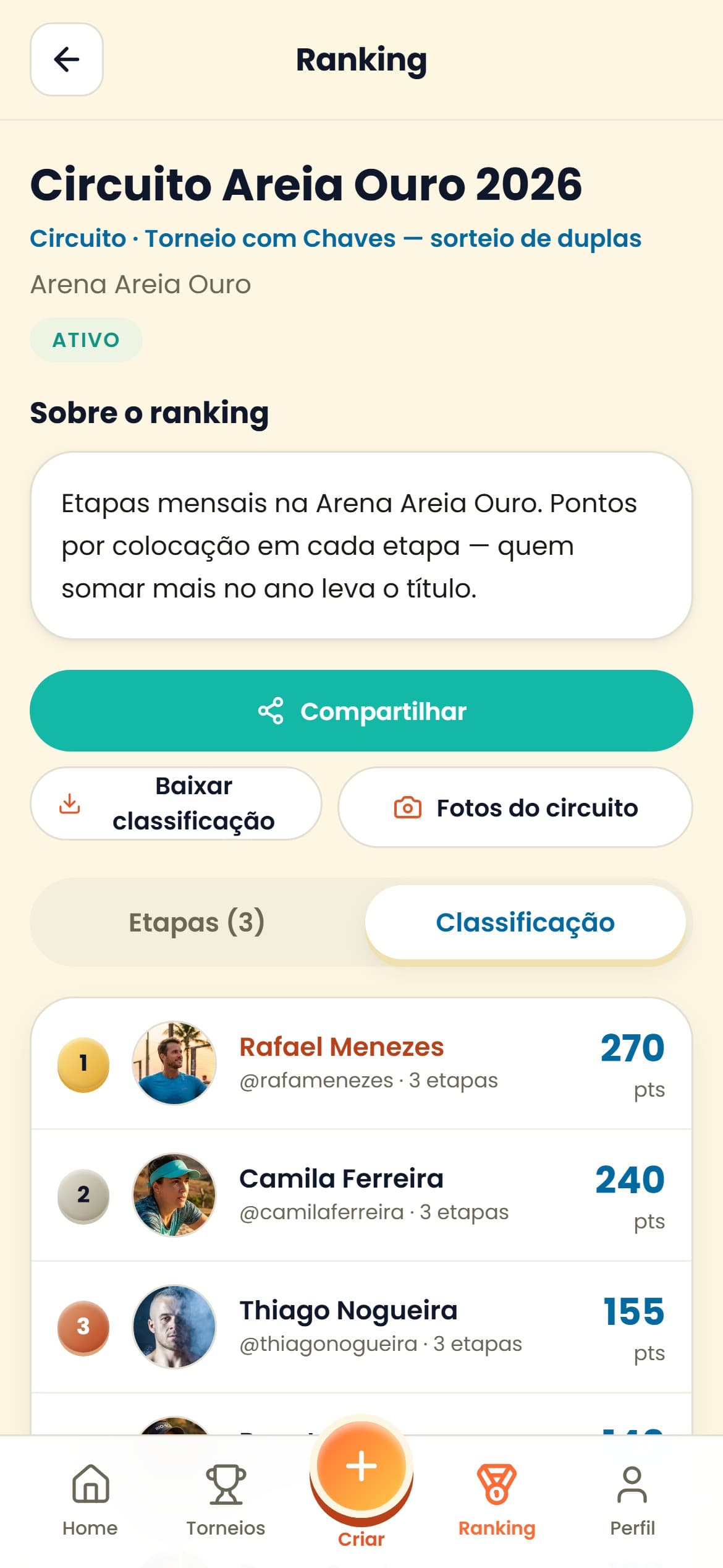 Classificação de um circuito no SpinBT