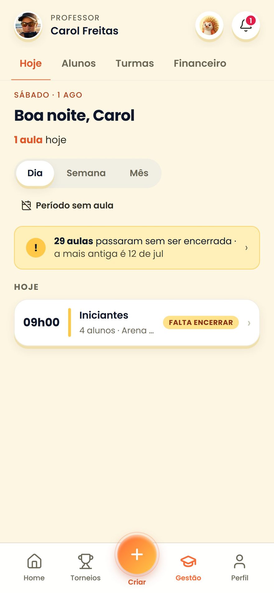 Tela de turmas e alunos do professor no SpinBT