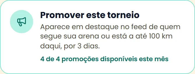 Print do card Promover este torneio na tela do torneio, mostrando 4 de 4 promoções disponíveis no mês